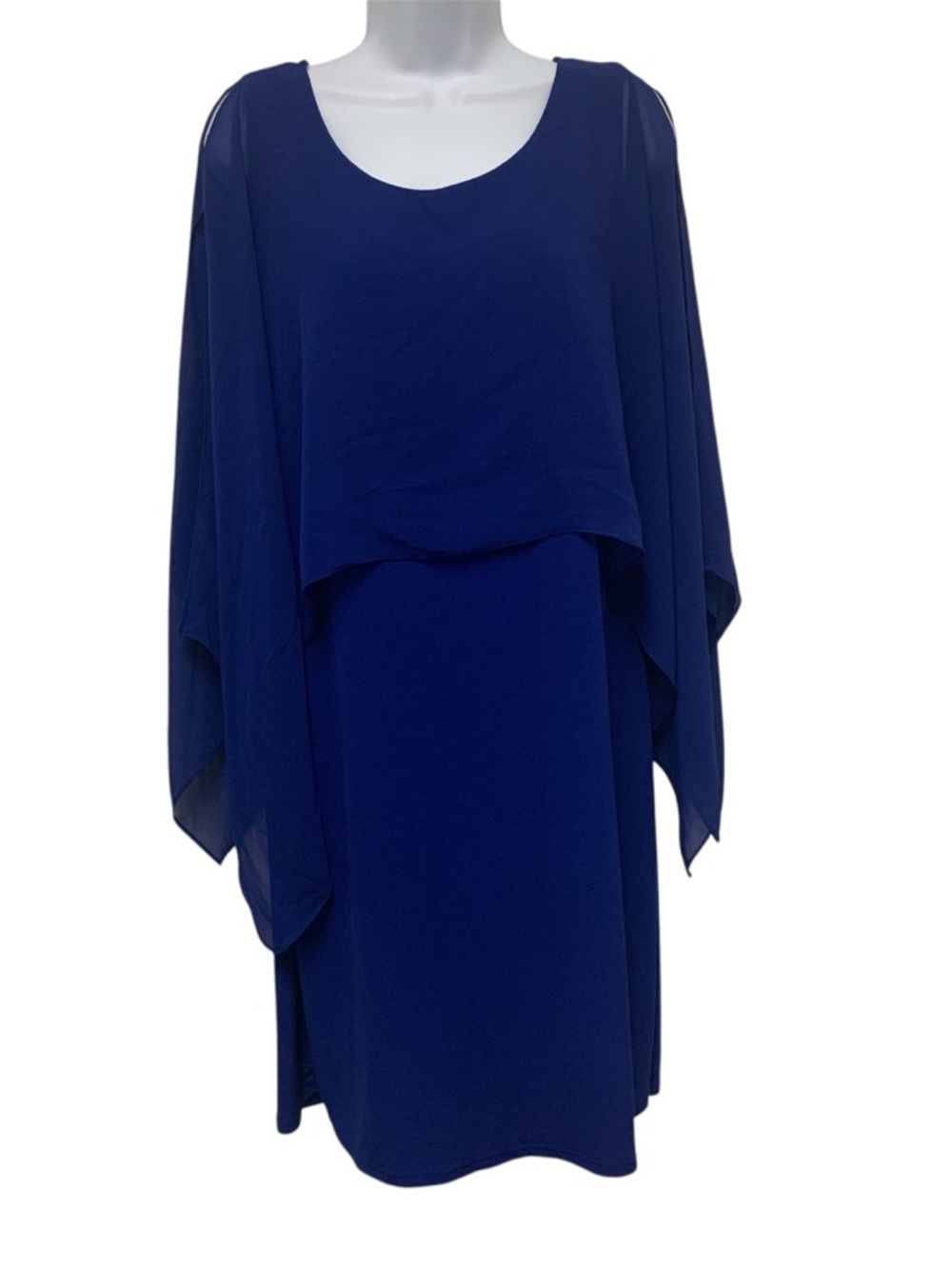 Glamour Women’s Royal Blue Shift Cocktail Dress Size 12 Poncho Overlay